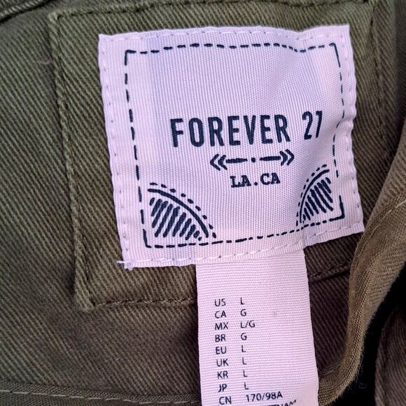 Forever 21 Women's Army Green Canvas Long Sleeve Utility Jacket Sz Large - Picture 7 of 7